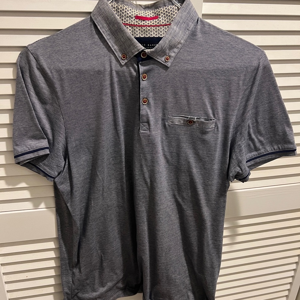 Ted Baker Gray and Navy Polo Shirt with Stiff Collar